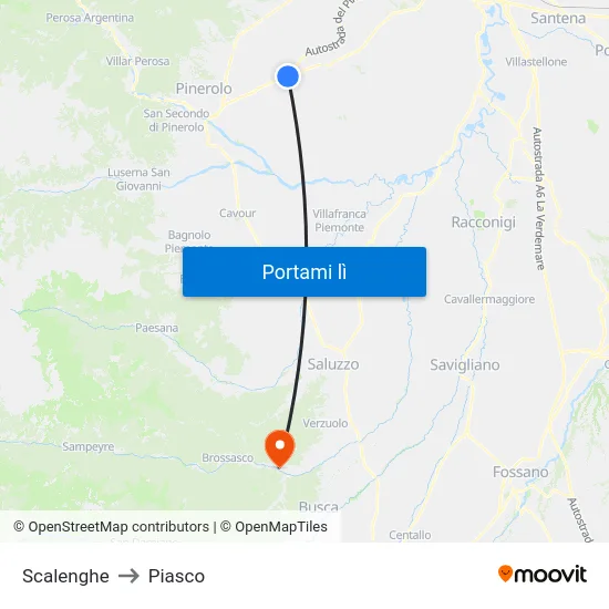 Scalenghe to Piasco map