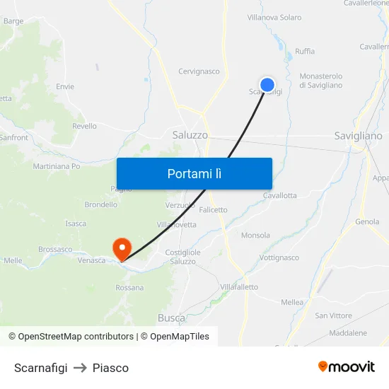Scarnafigi to Piasco map