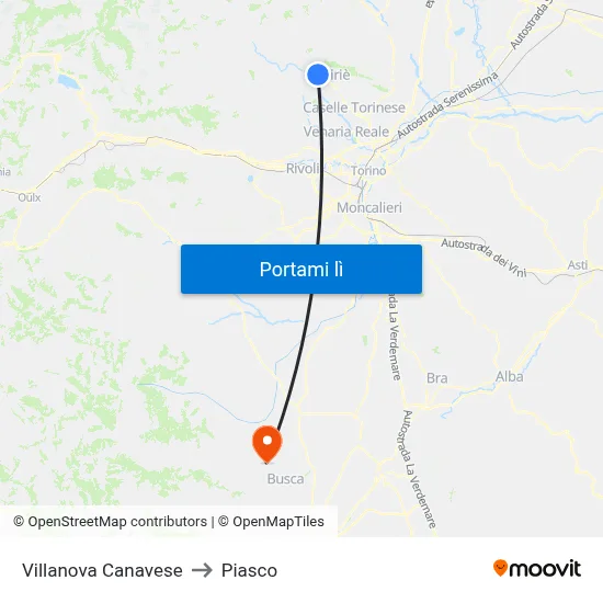 Villanova Canavese to Piasco map