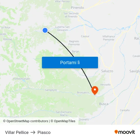 Villar Pellice to Piasco map