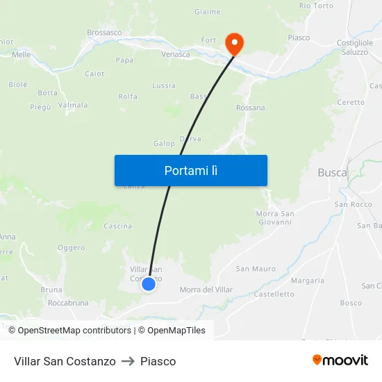 Villar San Costanzo to Piasco map