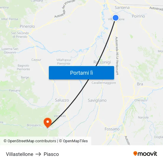 Villastellone to Piasco map