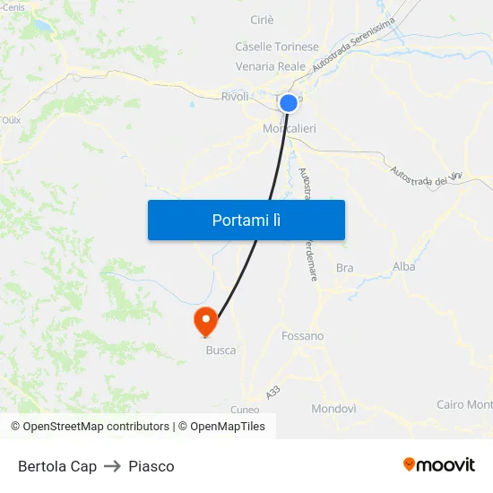 Bertola Cap to Piasco map