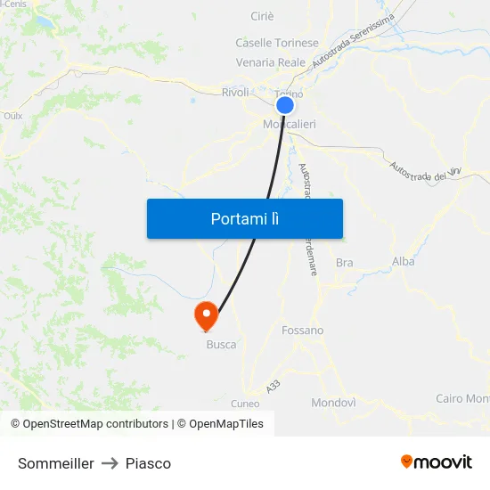 Sommeiller to Piasco map