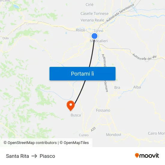 Santa Rita to Piasco map