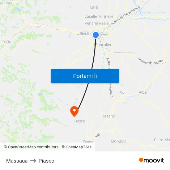 Massaua to Piasco map
