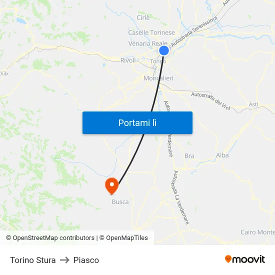 Torino Stura to Piasco map