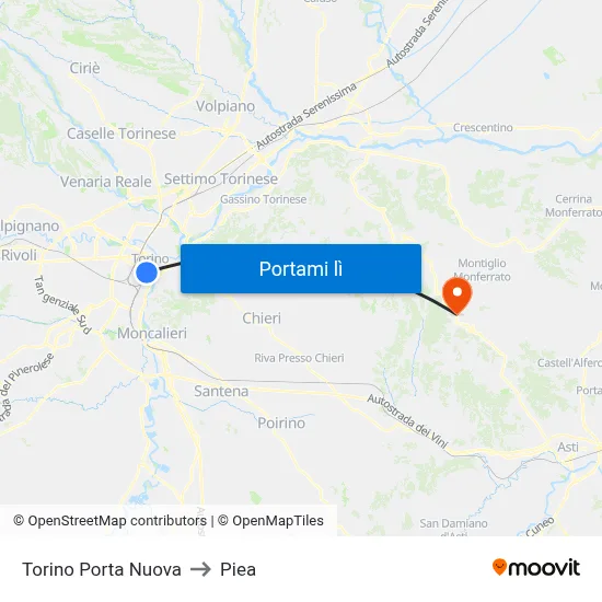 Torino Porta Nuova to Piea map