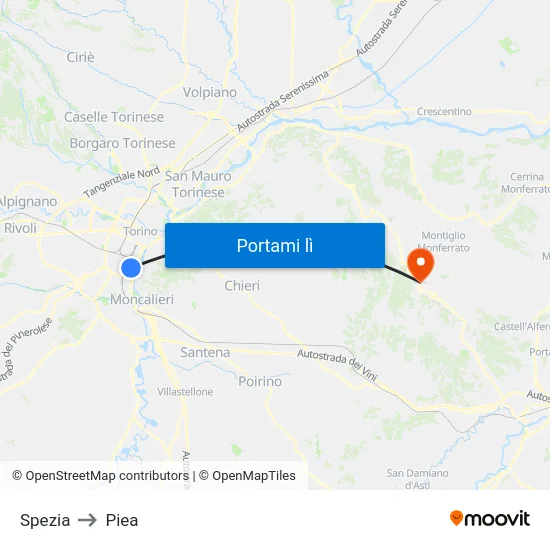 Spezia to Piea map