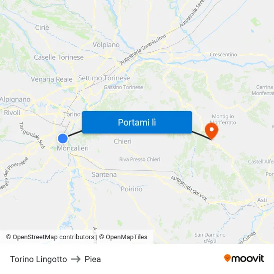 Torino Lingotto to Piea map