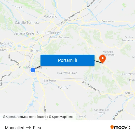 Moncalieri to Piea map