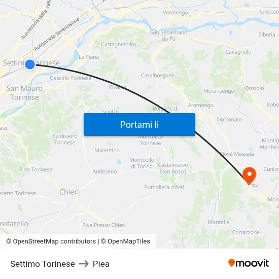 Settimo Torinese to Piea map
