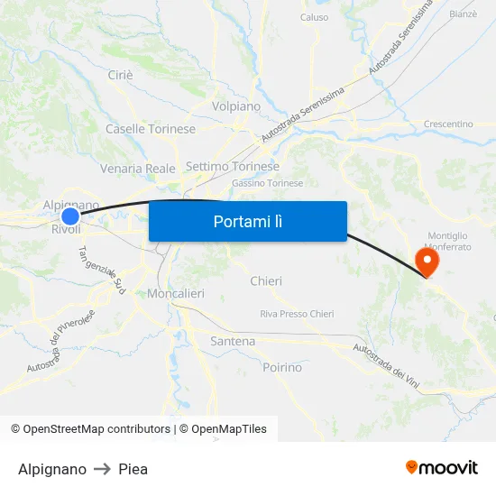 Alpignano to Piea map