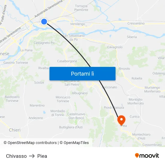 Chivasso to Piea map