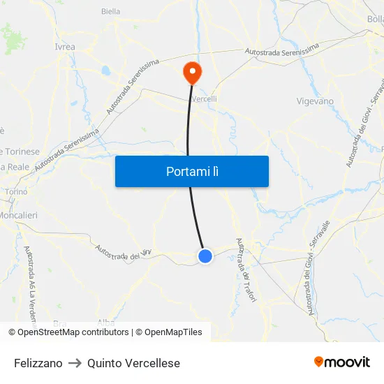 Felizzano to Quinto Vercellese map