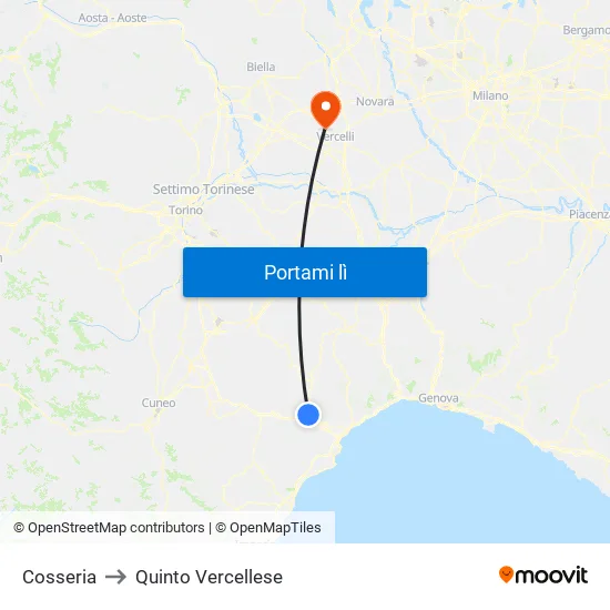 Cosseria to Quinto Vercellese map