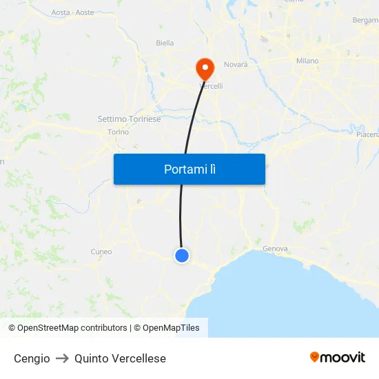Cengio to Quinto Vercellese map