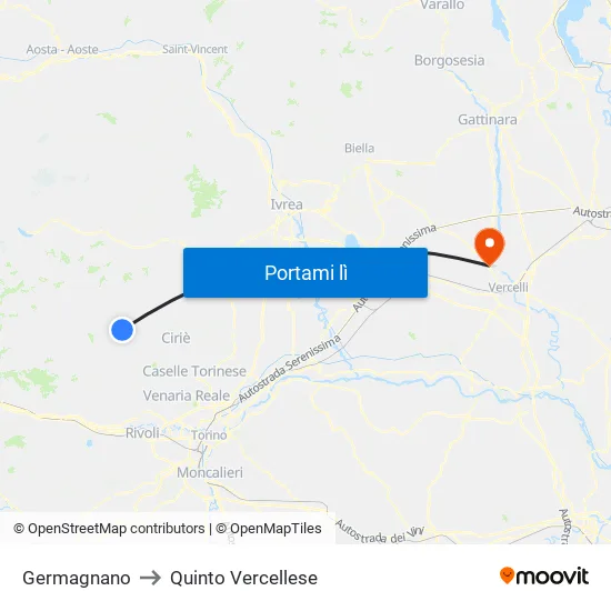 Germagnano to Quinto Vercellese map