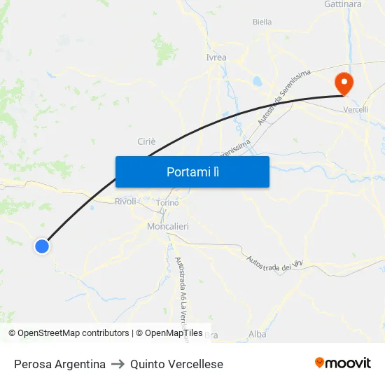 Perosa Argentina to Quinto Vercellese map
