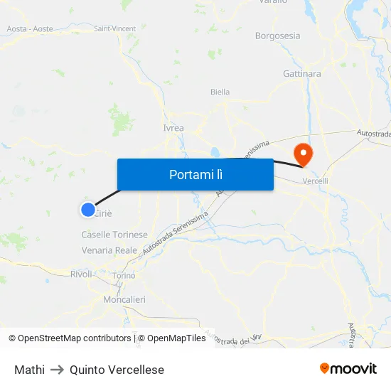 Mathi to Quinto Vercellese map