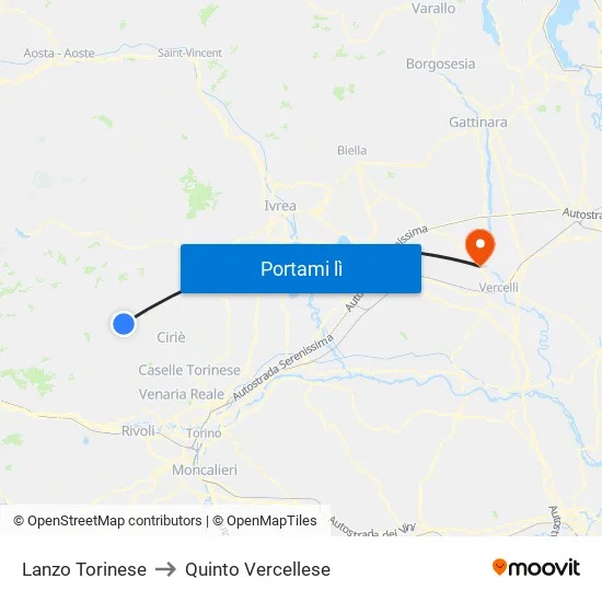 Lanzo Torinese to Quinto Vercellese map