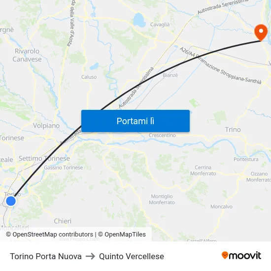 Torino Porta Nuova to Quinto Vercellese map