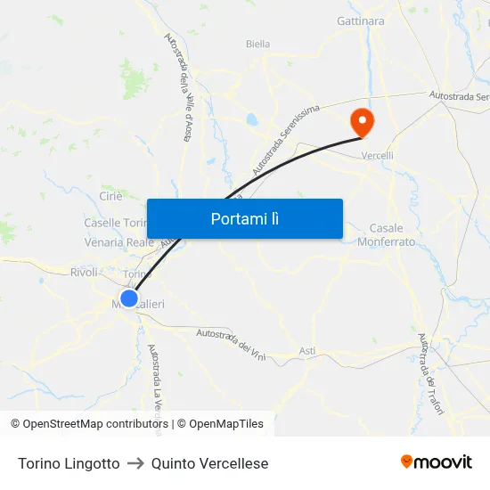 Torino Lingotto to Quinto Vercellese map