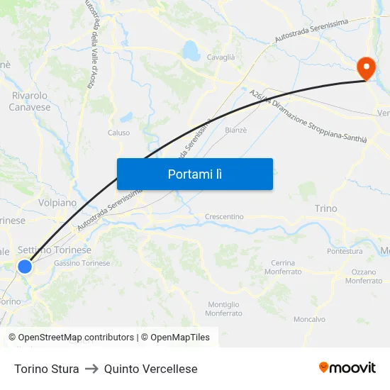 Torino Stura to Quinto Vercellese map