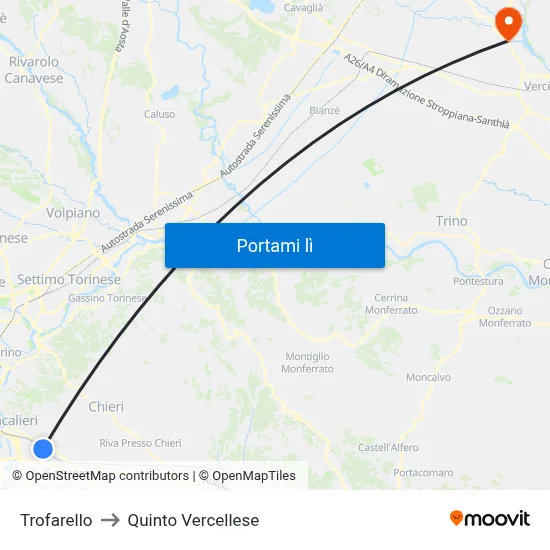 Trofarello to Quinto Vercellese map
