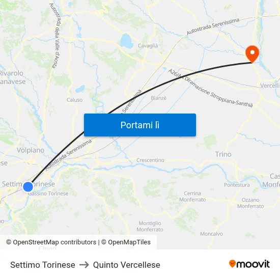 Settimo Torinese to Quinto Vercellese map