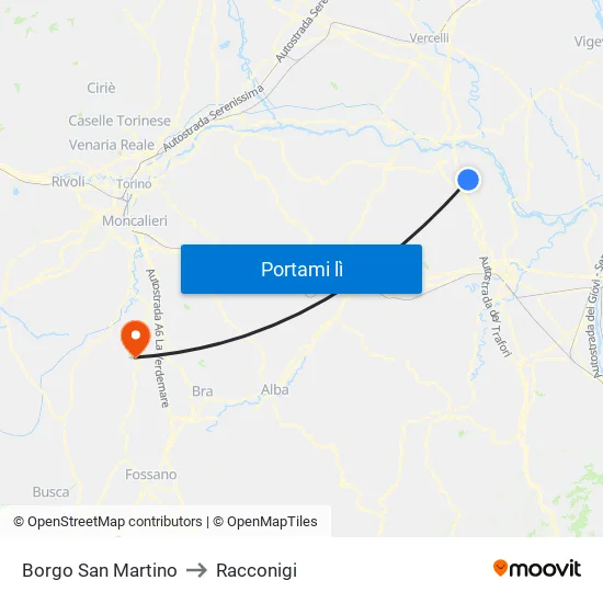 Borgo San Martino to Racconigi map