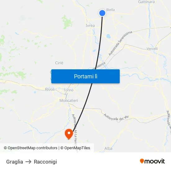 Graglia to Racconigi map