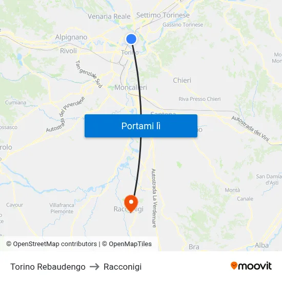 Torino Rebaudengo to Racconigi map