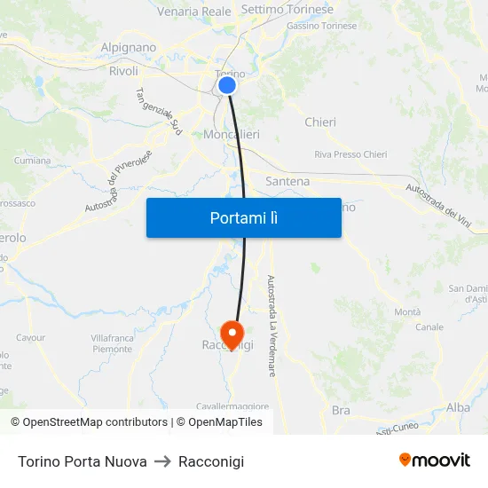 Torino Porta Nuova to Racconigi map
