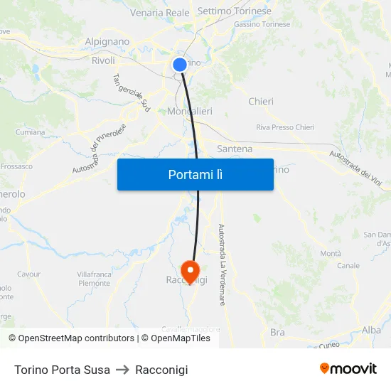 Torino Porta Susa to Racconigi map