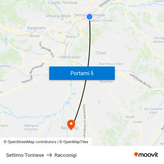 Settimo Torinese to Racconigi map
