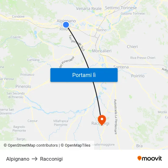 Alpignano to Racconigi map