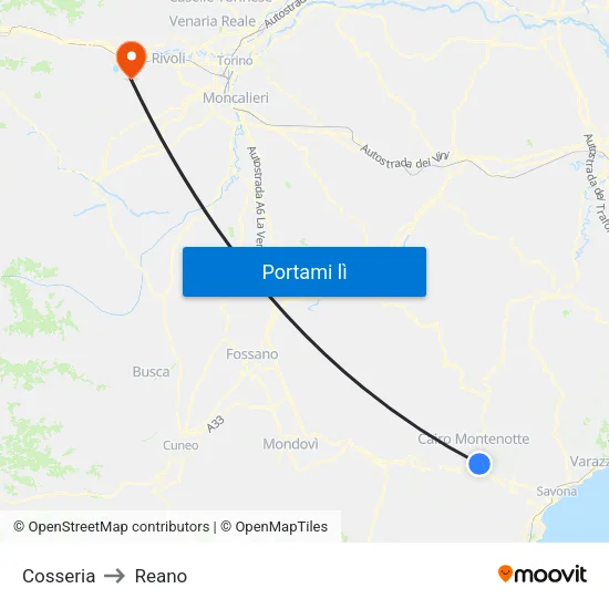 Cosseria to Reano map