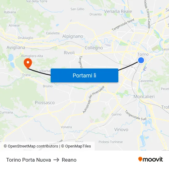 Torino Porta Nuova to Reano map