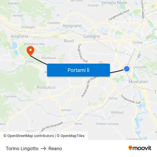 Torino Lingotto to Reano map