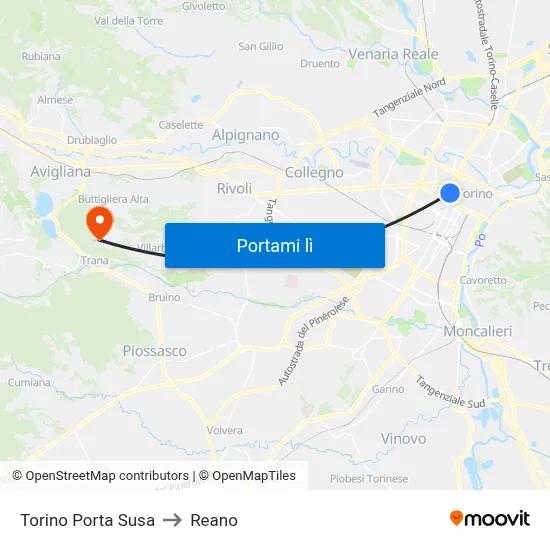 Torino Porta Susa to Reano map