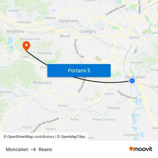 Moncalieri to Reano map
