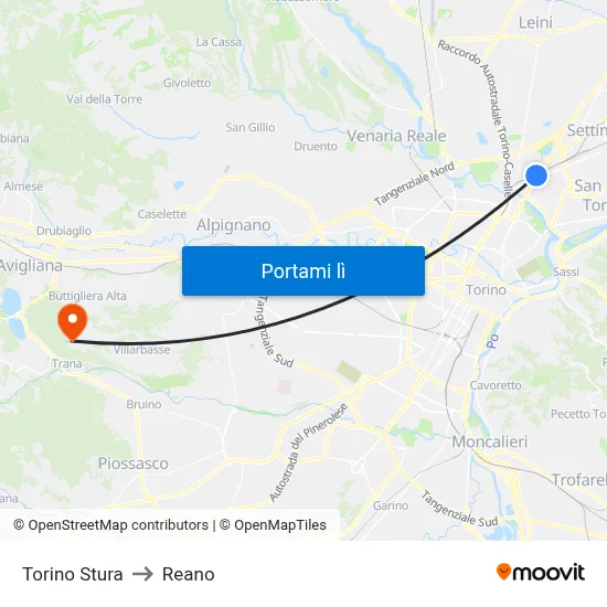 Torino Stura to Reano map