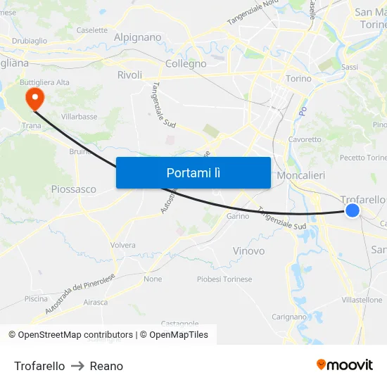 Trofarello to Reano map