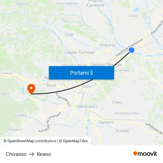 Chivasso to Reano map