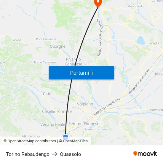 Torino Rebaudengo to Quassolo map