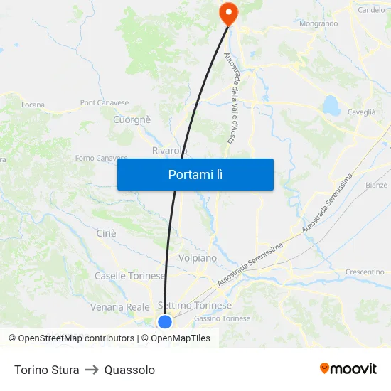 Torino Stura to Quassolo map