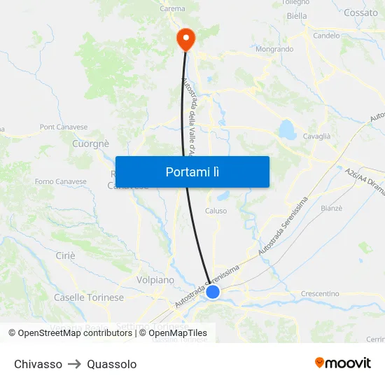 Chivasso to Quassolo map