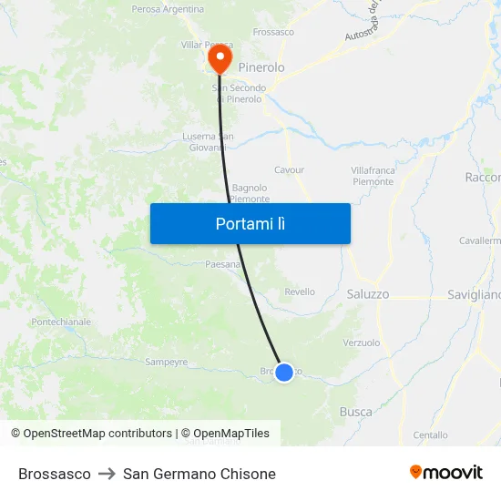 Brossasco to San Germano Chisone map