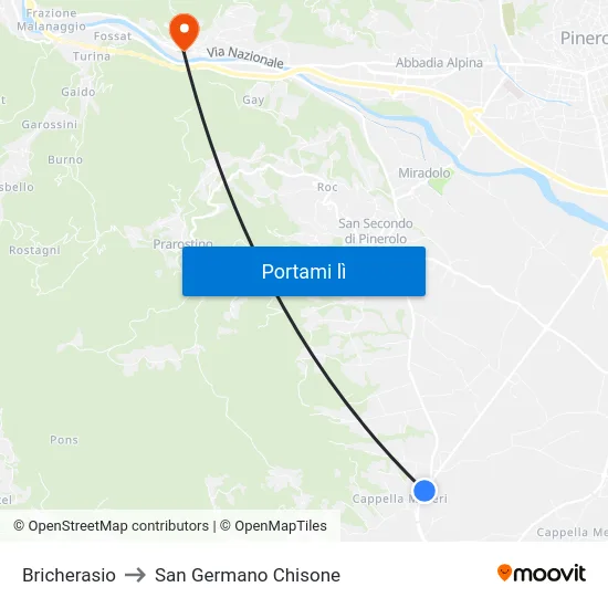Bricherasio to San Germano Chisone map